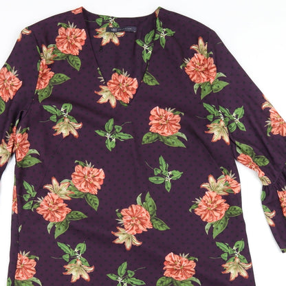 Marks and Spencer Womens Purple Floral Polyester A-Line Size 10 V-Neck Pullover