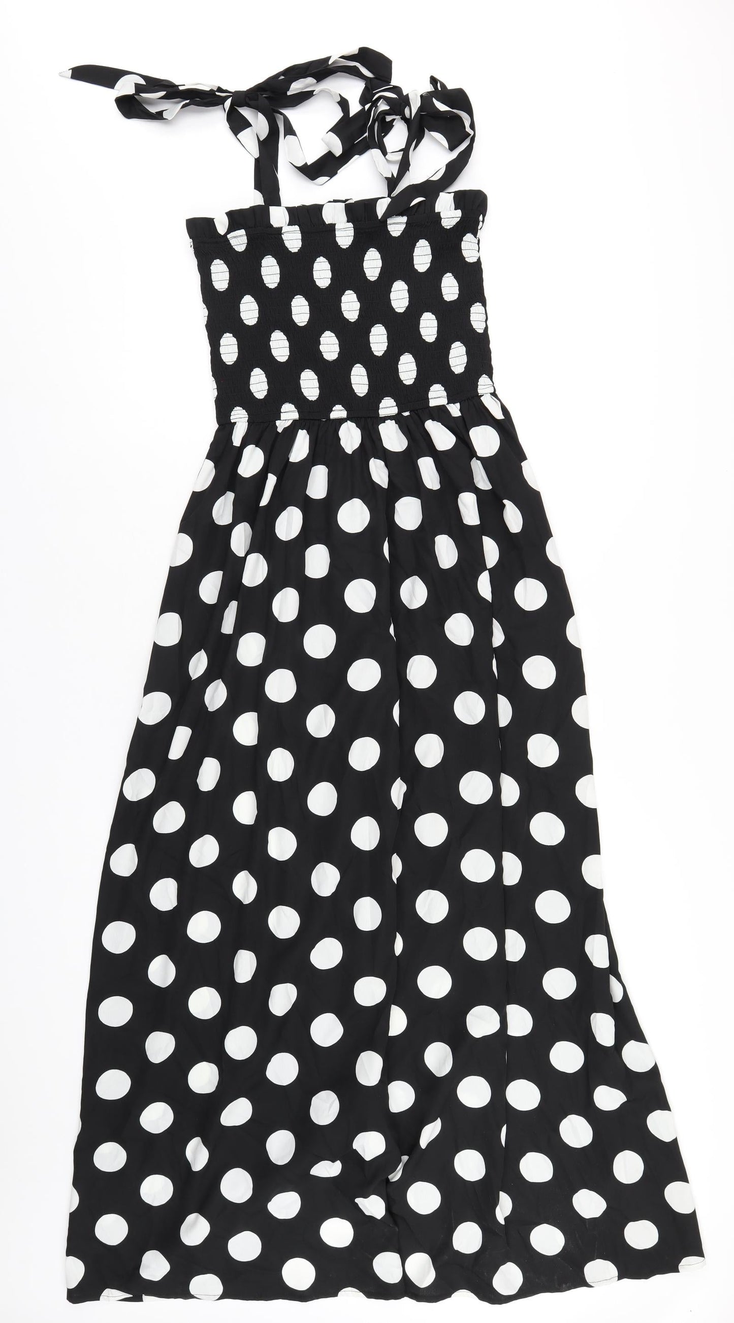 Boohoo Womens Black Polka Dot Polyester A-Line Size 8 Square Neck Pullover