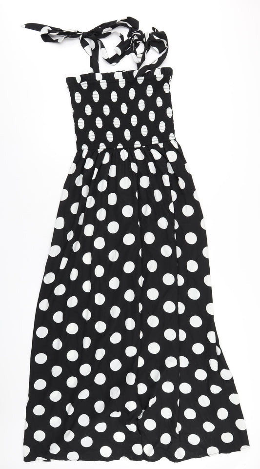 Boohoo Womens Black Polka Dot Polyester A-Line Size 8 Square Neck Pullover
