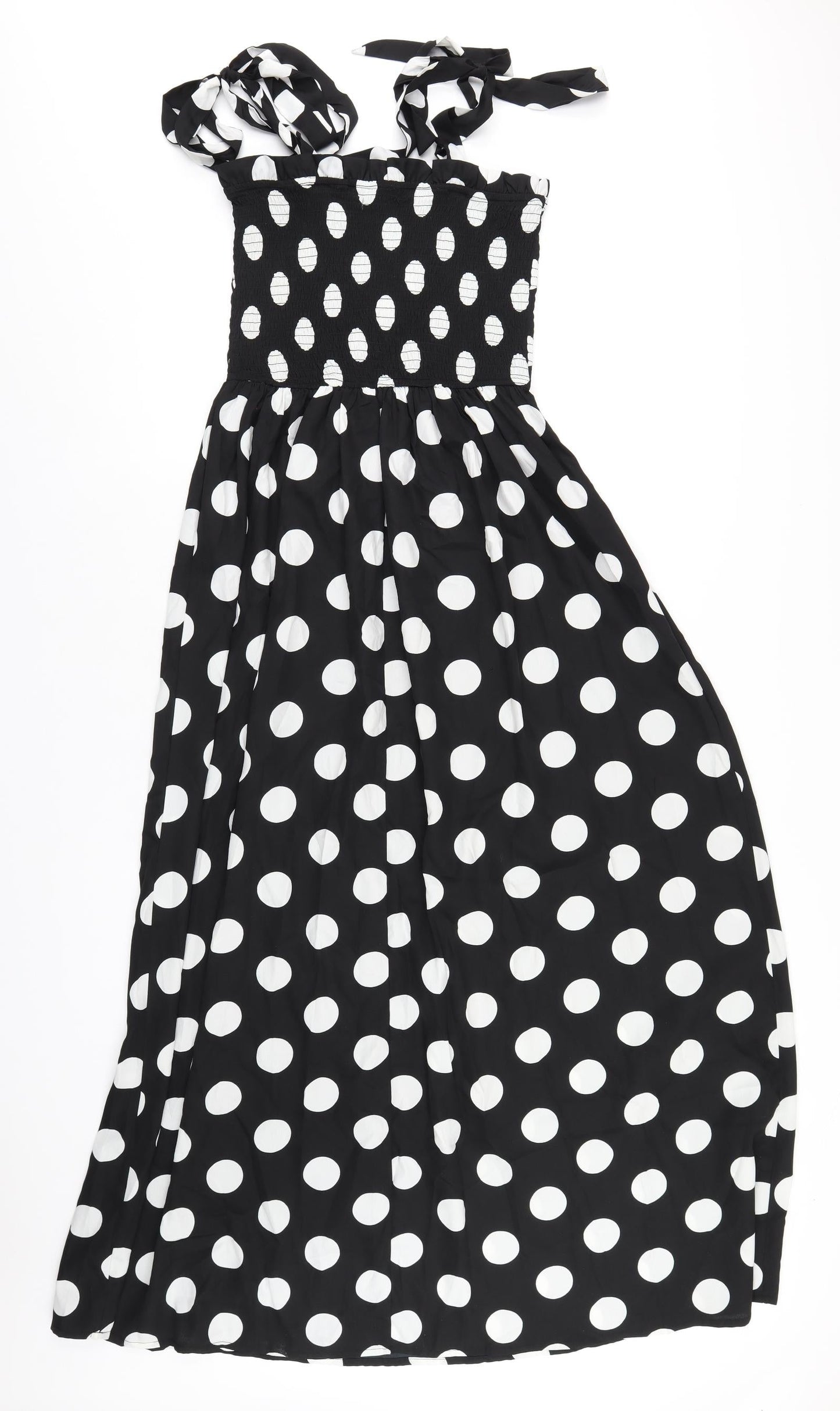 Boohoo Womens Black Polka Dot Polyester A-Line Size 8 Square Neck Pullover