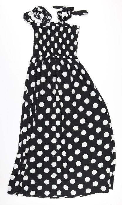 Boohoo Womens Black Polka Dot Polyester A-Line Size 8 Square Neck Pullover