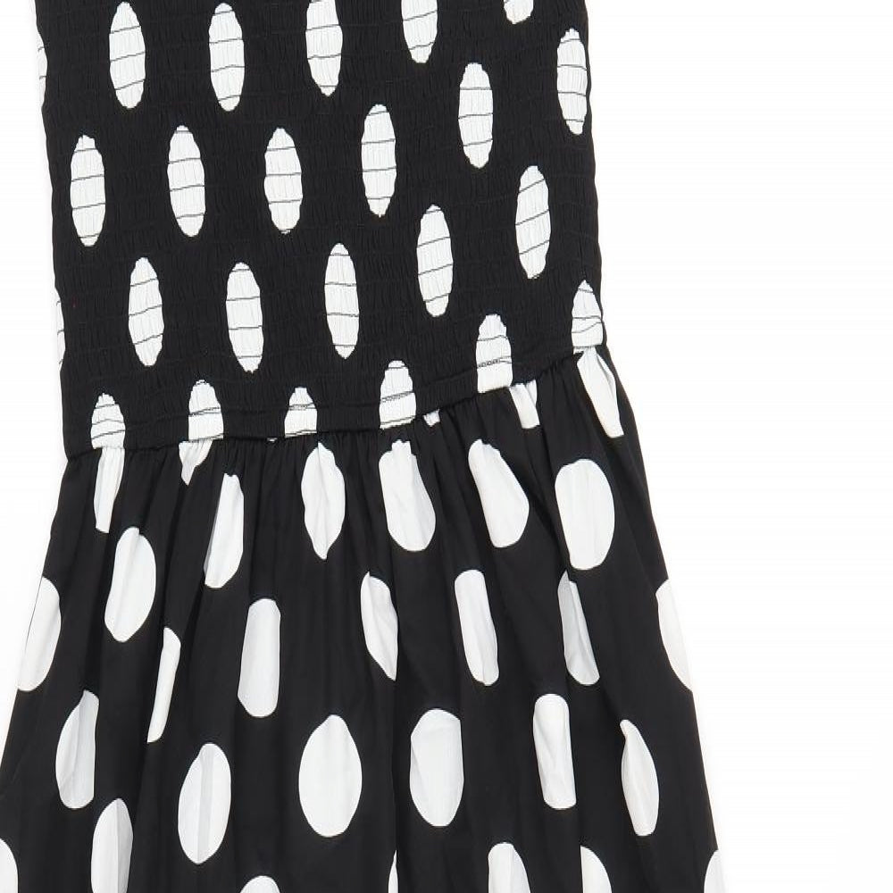 Boohoo Womens Black Polka Dot Polyester A-Line Size 8 Square Neck Pullover