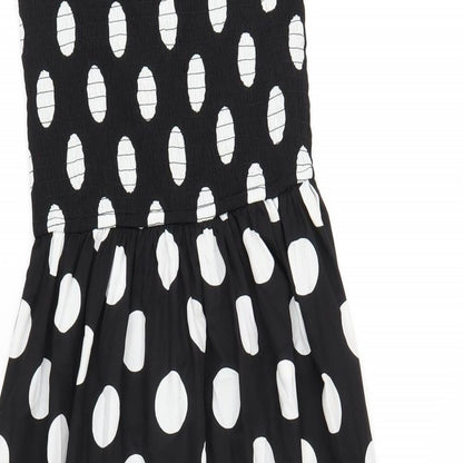 Boohoo Womens Black Polka Dot Polyester A-Line Size 8 Square Neck Pullover