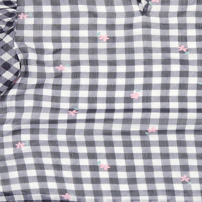 Bonmarché Womens Blue Check Polyester Basic T-Shirt Size 12 Round Neck