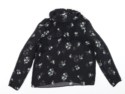 Marks and Spencer Womens Black Floral Polyester Basic Blouse Size 12 Mock Neck