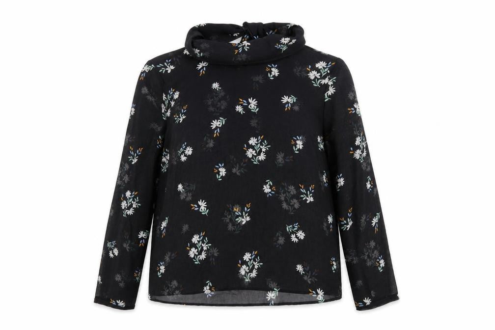 Marks and Spencer Womens Black Floral Polyester Basic Blouse Size 12 Mock Neck