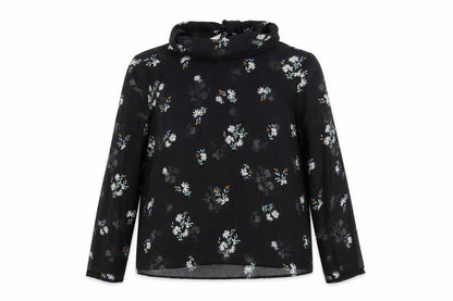 Marks and Spencer Womens Black Floral Polyester Basic Blouse Size 12 Mock Neck