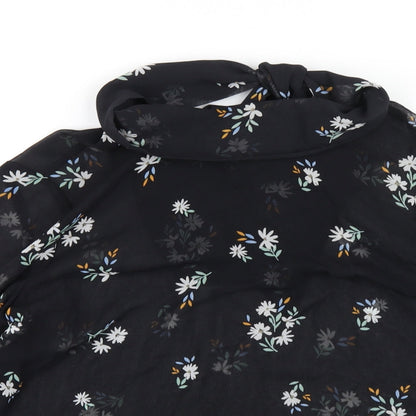 Marks and Spencer Womens Black Floral Polyester Basic Blouse Size 12 Mock Neck