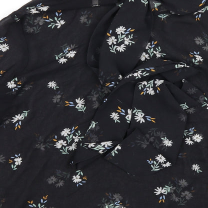Marks and Spencer Womens Black Floral Polyester Basic Blouse Size 12 Mock Neck