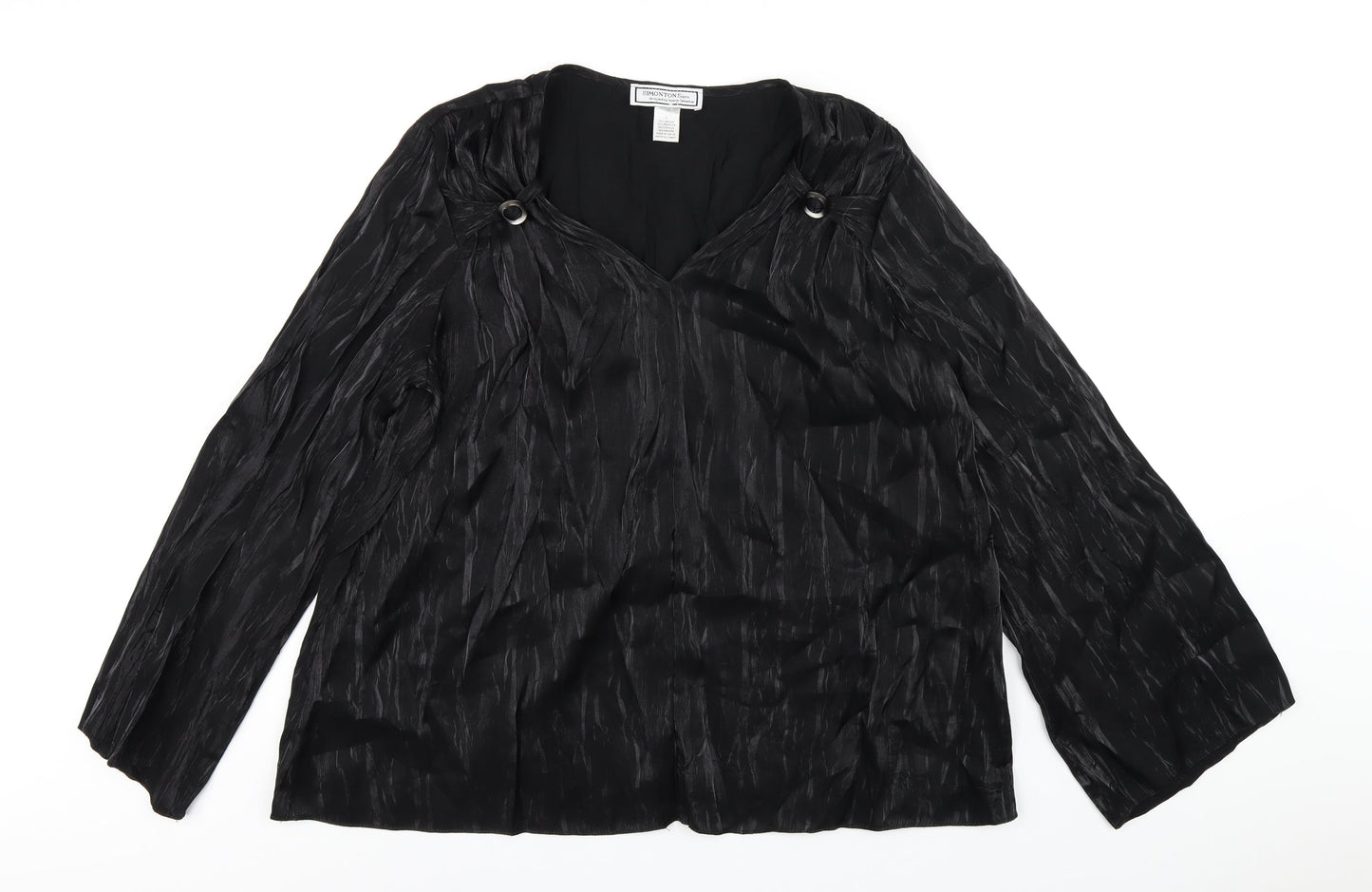 Simonton Says Womens Black Viscose Basic T-Shirt Size L V-Neck