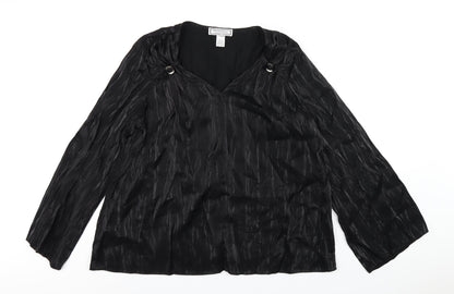 Simonton Says Womens Black Viscose Basic T-Shirt Size L V-Neck
