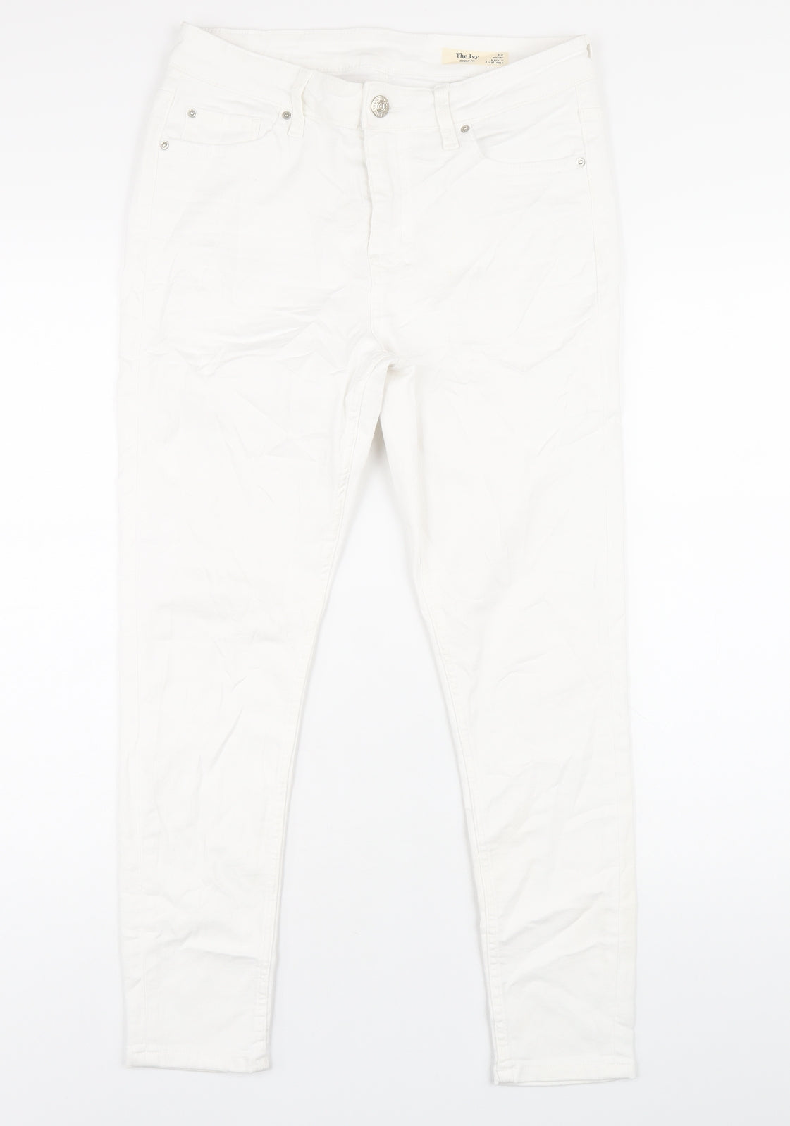 Marks and Spencer Womens White Cotton Skinny Jeans Size 12 L27 in Regular Zip