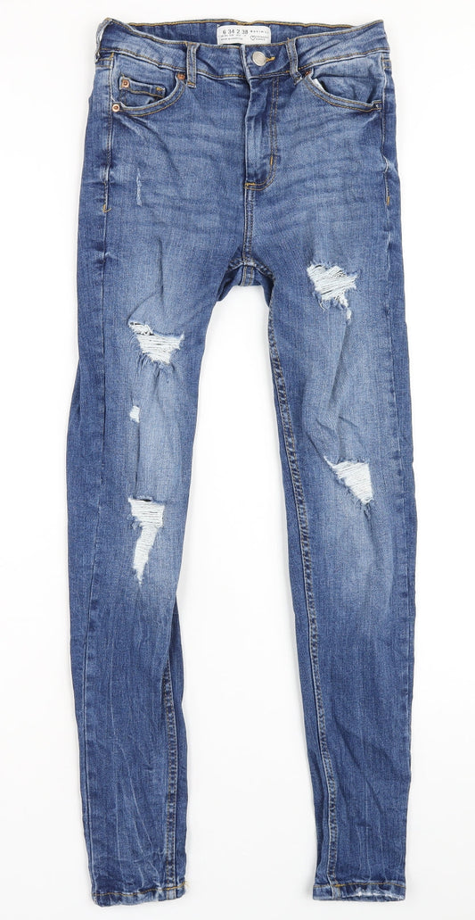 Denim & Co. Womens Blue Cotton Skinny Jeans Size 6 L28 in Regular Zip