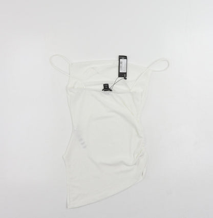 PRETTYLITTLETHING Womens White Polyester Camisole Tank Size 6 Cowl Neck - Asymmetric
