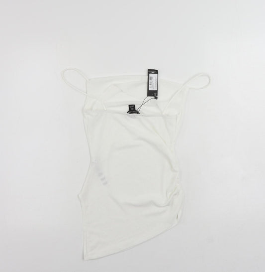 PRETTYLITTLETHING Womens White Polyester Camisole Tank Size 6 Cowl Neck - Asymmetric