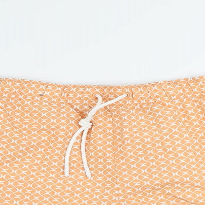 Marks and Spencer Mens Orange Geometric Polyester Bermuda Shorts Size 3XL L6 in Regular Drawstring - Swim Shorts