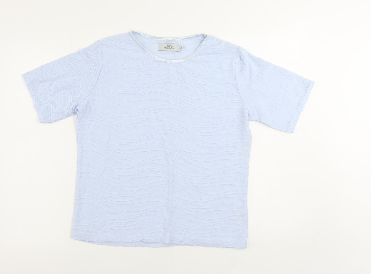 EWM Womens Blue Polyester Basic T-Shirt Size S Round Neck - Textured