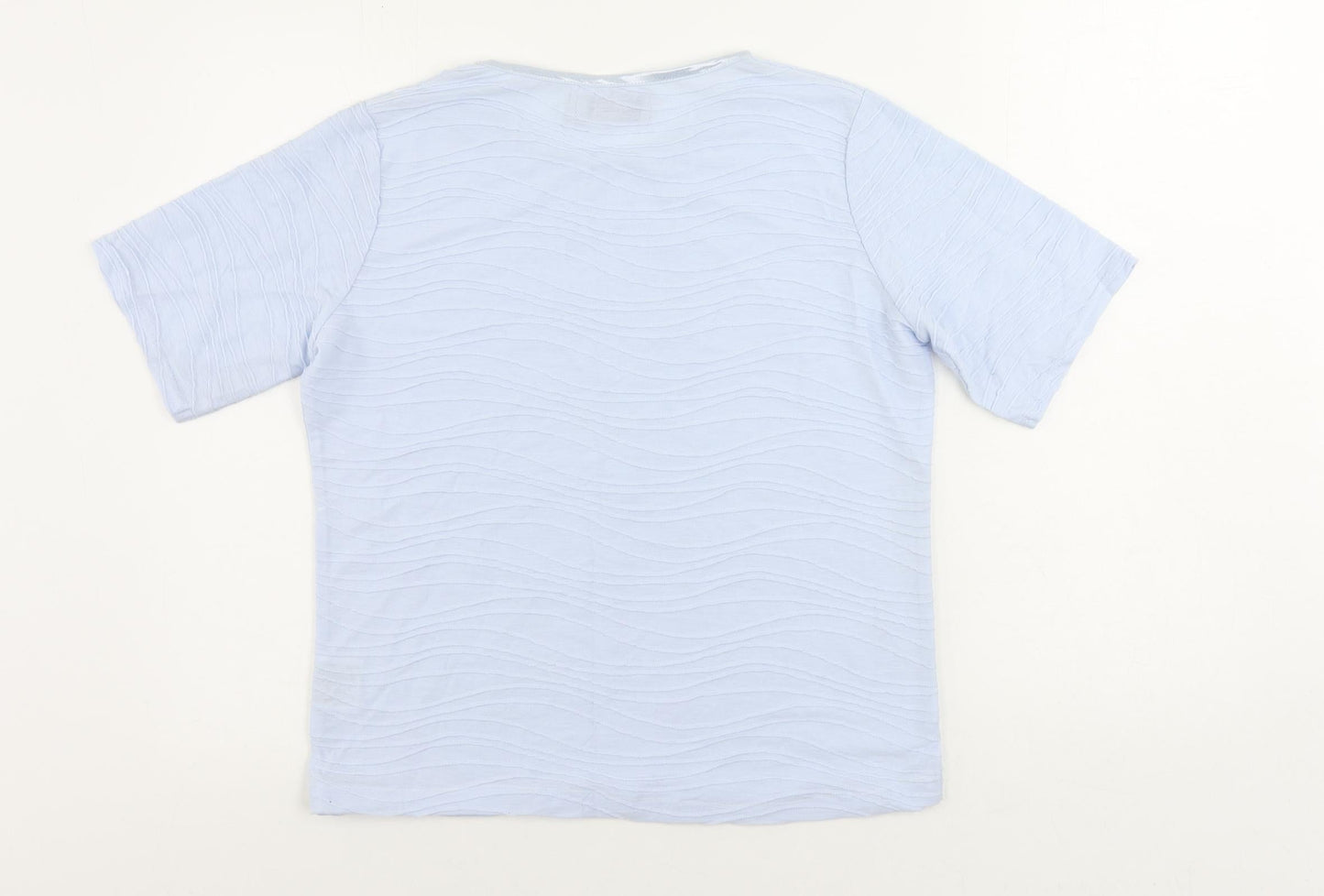 EWM Womens Blue Polyester Basic T-Shirt Size S Round Neck - Textured