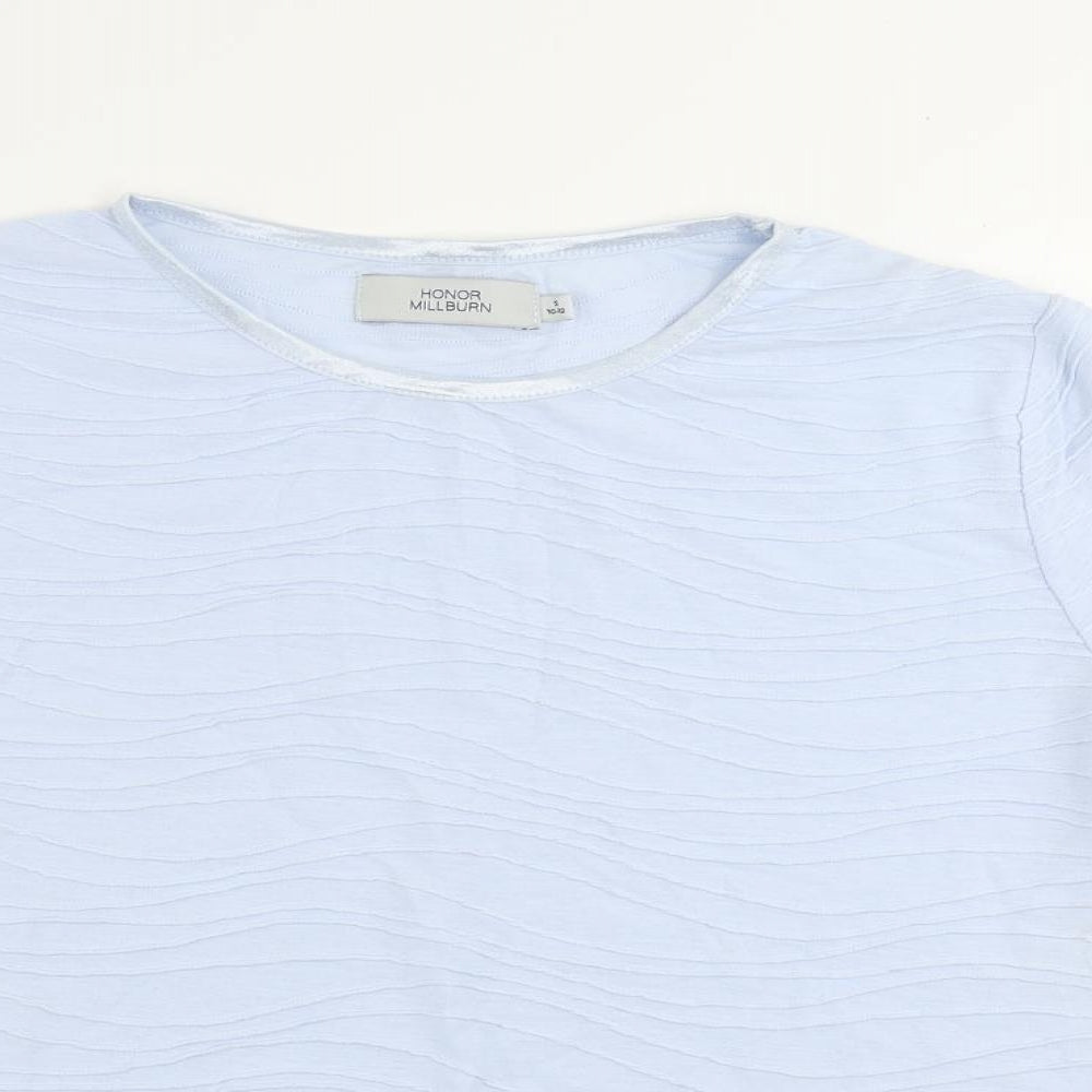 EWM Womens Blue Polyester Basic T-Shirt Size S Round Neck - Textured