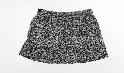 Marks and Spencer Womens Black Floral Cotton Mini Skirt Size 22 Drawstring