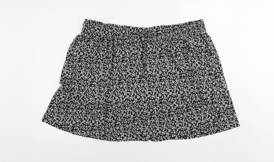 Marks and Spencer Womens Black Floral Cotton Mini Skirt Size 22 Drawstring