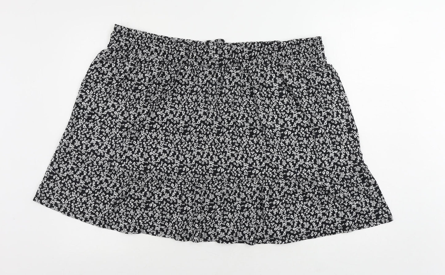 Marks and Spencer Womens Black Floral Cotton Mini Skirt Size 22 Drawstring