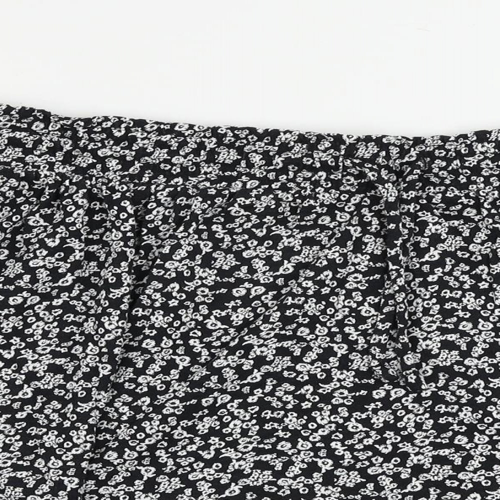Marks and Spencer Womens Black Floral Cotton Mini Skirt Size 22 Drawstring