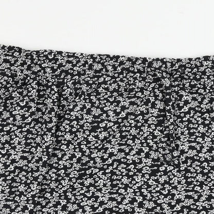 Marks and Spencer Womens Black Floral Cotton Mini Skirt Size 22 Drawstring