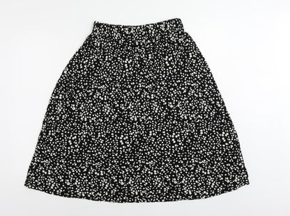 Marks and Spencer Womens Black Animal Print Viscose A-Line Skirt Size 10 - Elastic Waist