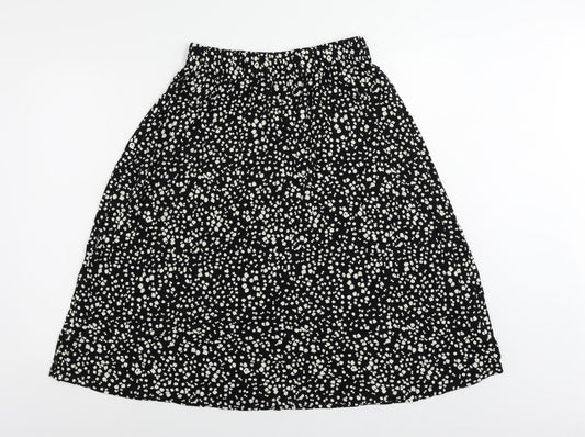 Marks and Spencer Womens Black Animal Print Viscose A-Line Skirt Size 10 - Elastic Waist