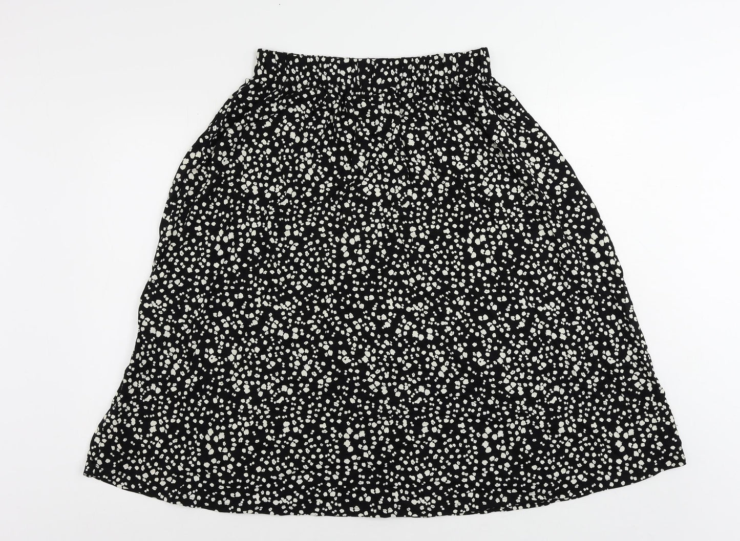 Marks and Spencer Womens Black Animal Print Viscose A-Line Skirt Size 10 - Elastic Waist
