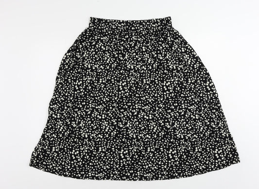 Marks and Spencer Womens Black Animal Print Viscose A-Line Skirt Size 10 - Elastic Waist