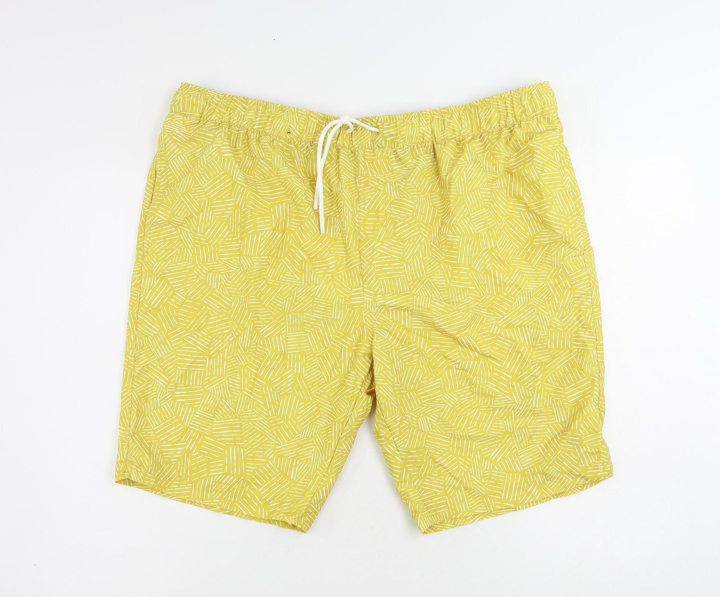 Marks and Spencer Mens Yellow Geometric Polyester Bermuda Shorts Size 2XL L10 in Regular Drawstring - Swim Shorts