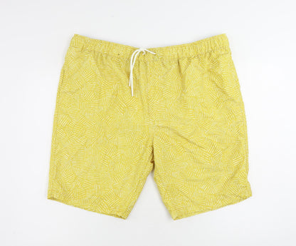 Marks and Spencer Mens Yellow Geometric Polyester Bermuda Shorts Size 2XL L10 in Regular Drawstring - Swim Shorts