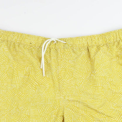 Marks and Spencer Mens Yellow Geometric Polyester Bermuda Shorts Size 2XL L10 in Regular Drawstring - Swim Shorts
