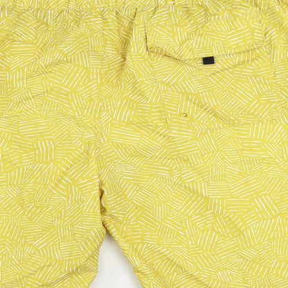 Marks and Spencer Mens Yellow Geometric Polyester Bermuda Shorts Size 2XL L10 in Regular Drawstring - Swim Shorts