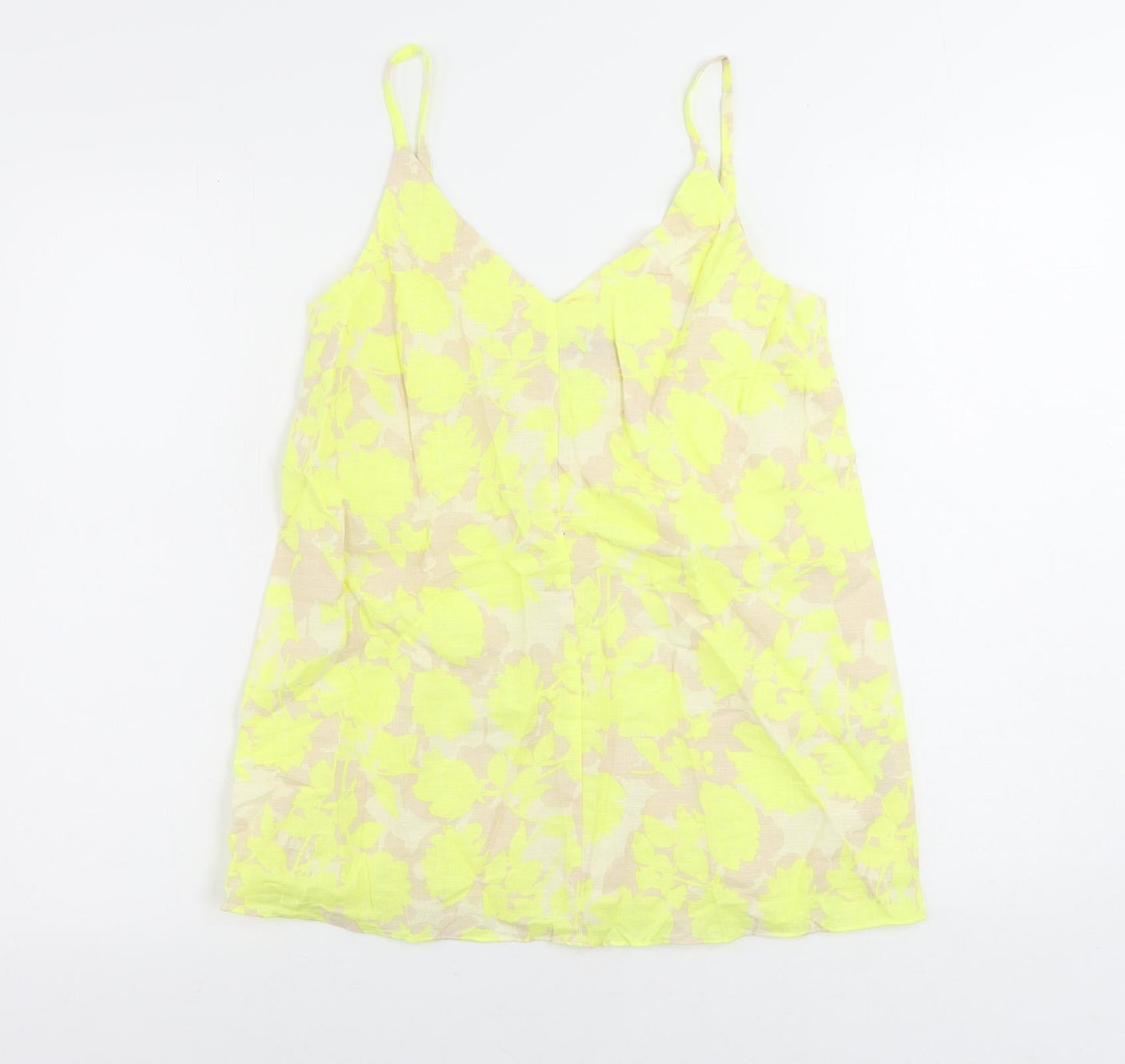 Marks and Spencer Womens Yellow Floral Linen Camisole Tank Size 6 V-Neck