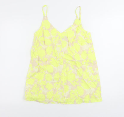 Marks and Spencer Womens Yellow Floral Linen Camisole Tank Size 6 V-Neck