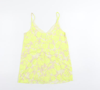 Marks and Spencer Womens Yellow Floral Linen Camisole Tank Size 6 V-Neck