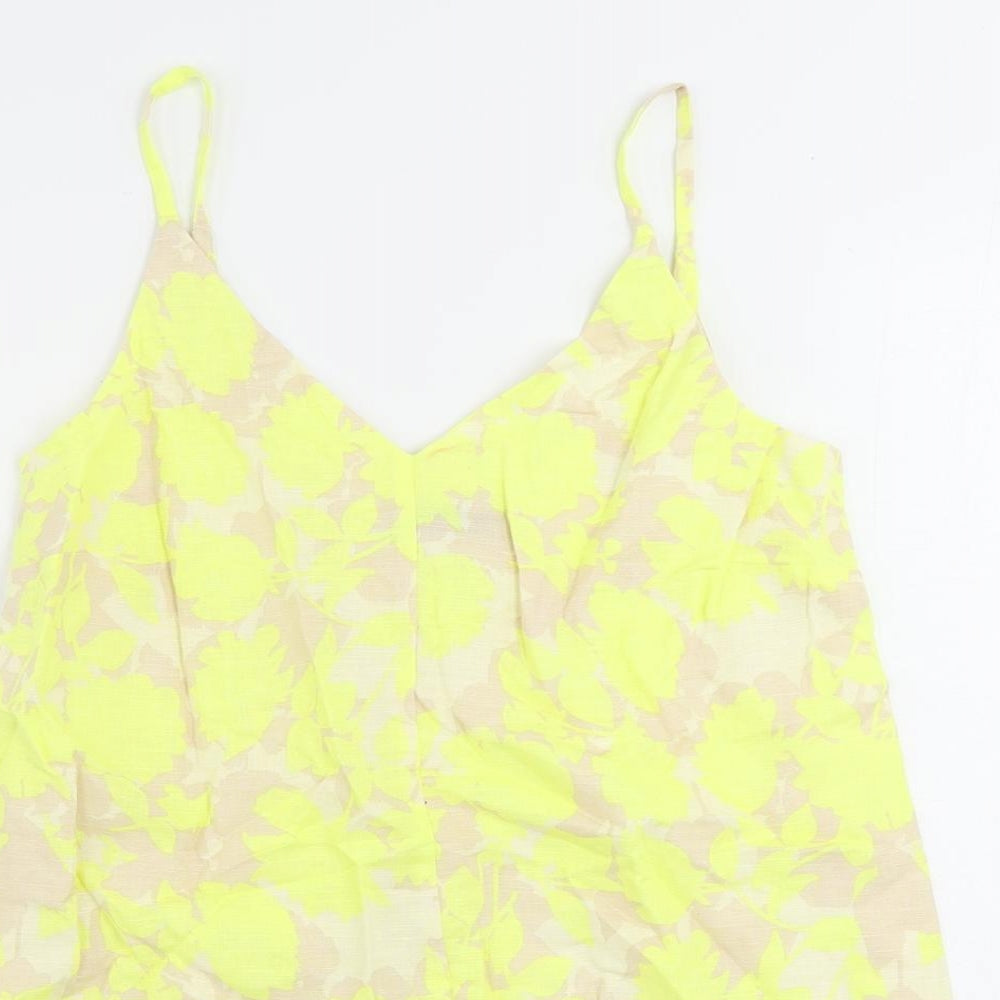 Marks and Spencer Womens Yellow Floral Linen Camisole Tank Size 6 V-Neck
