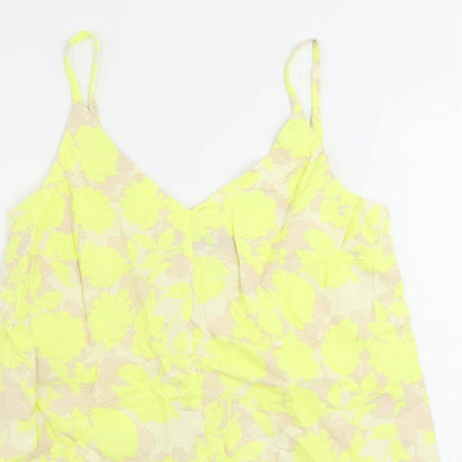 Marks and Spencer Womens Yellow Floral Linen Camisole Tank Size 6 V-Neck