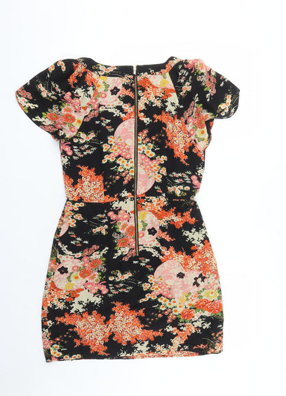 Oasis Womens Black Floral Polyester A-Line Size 10 V-Neck Zip - Lined