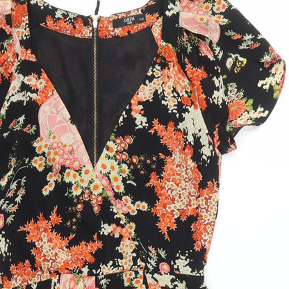 Oasis Womens Black Floral Polyester A-Line Size 10 V-Neck Zip - Lined