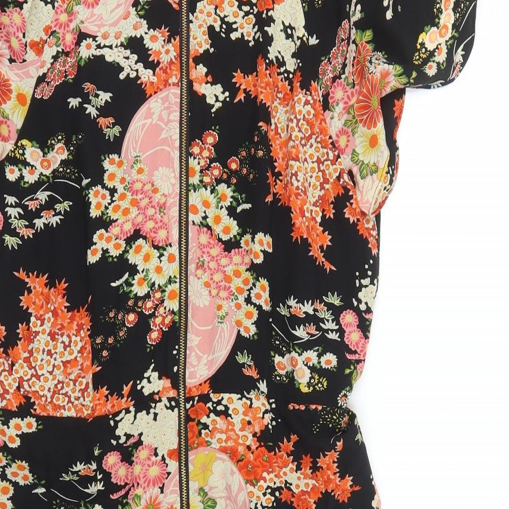 Oasis Womens Black Floral Polyester A-Line Size 10 V-Neck Zip - Lined