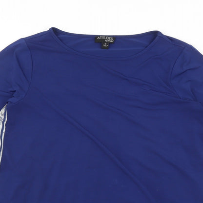 Attitudes Womens Blue Floral Polyester Basic Blouse Size M Round Neck - Pleated Back