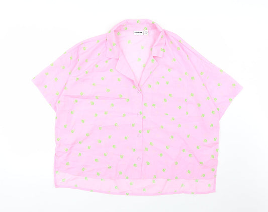 Noisy may Womens Pink Floral Polyester Basic Button-Up Size XL Collared