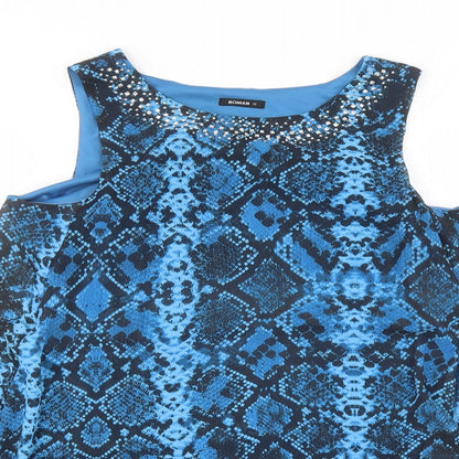 Womens UK Size 12 Roman Blue Basic Blouse