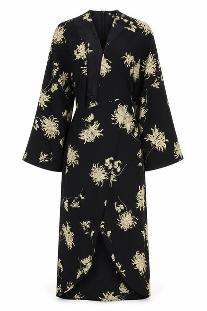 Missguided Womens Black Floral Polyester A-Line Size 6 V-Neck Zip