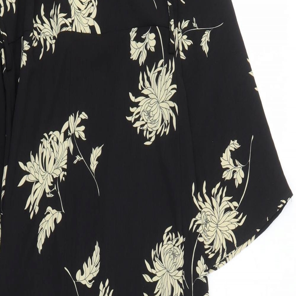 Missguided Womens Black Floral Polyester A-Line Size 6 V-Neck Zip