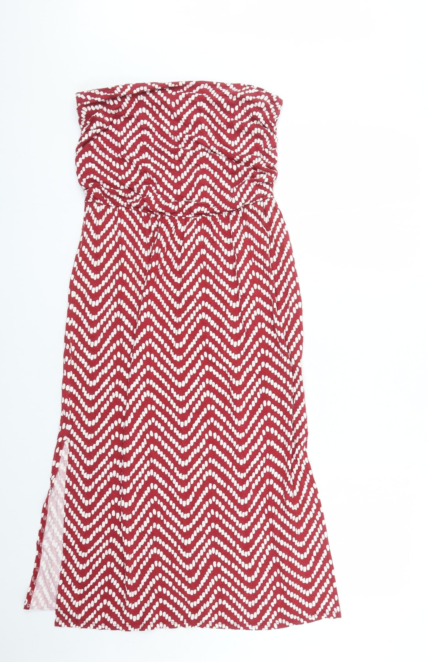 Oasis Womens Red Geometric Viscose A-Line Size S Off the Shoulder Pullover - Side Split Detail